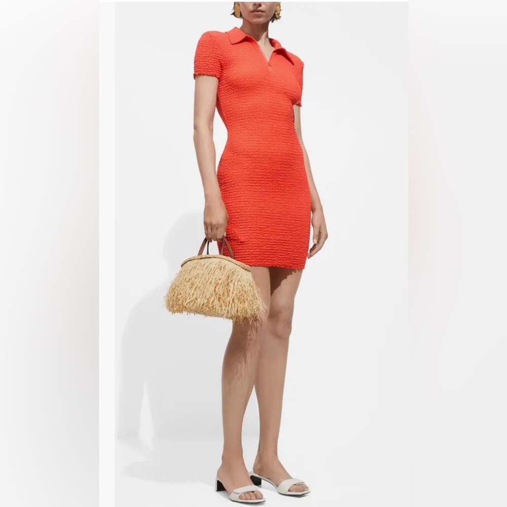 Orange Textured Body-Con Polo Dress